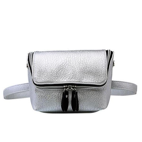 Silver Convertible fanny pack purse with shoulder strap