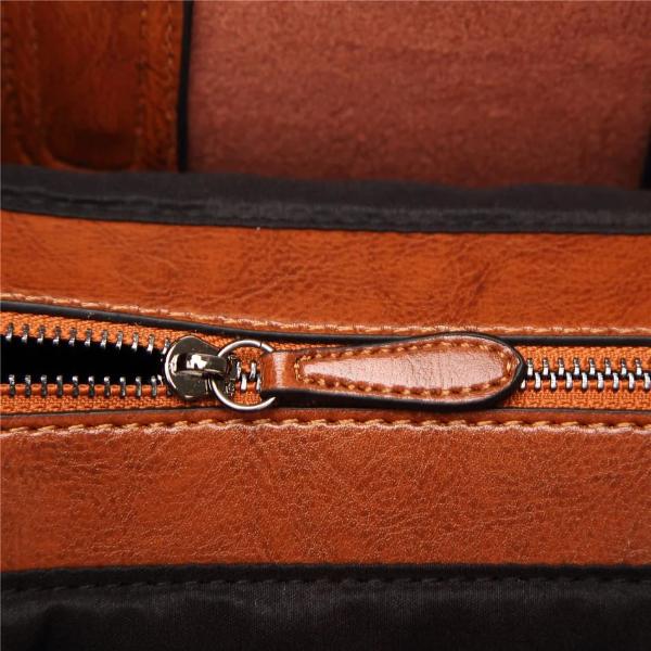 Leather tote bag zipper compartment