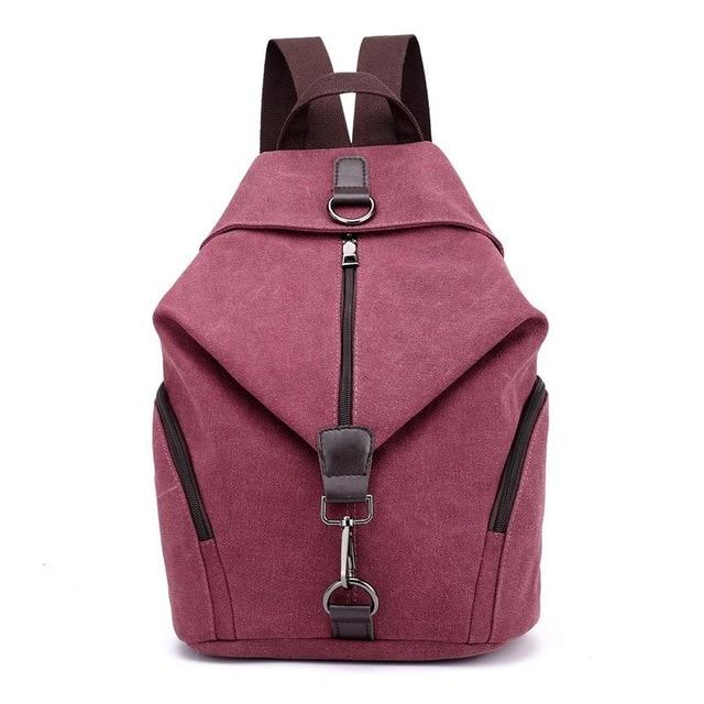 Red canvas women backpack anti theft