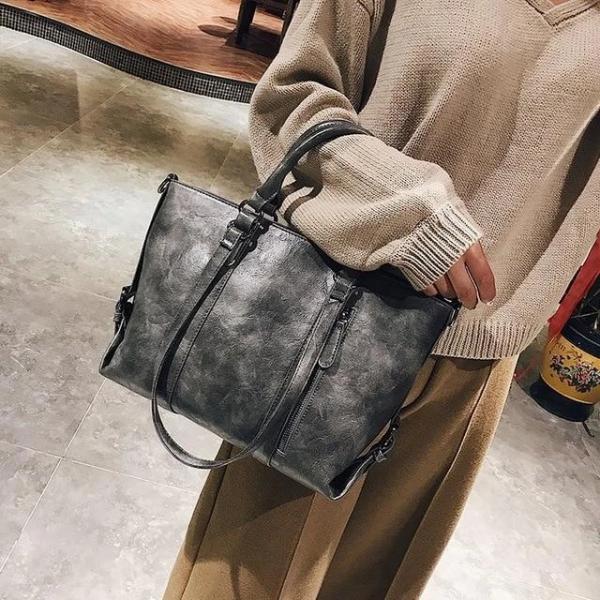 Gray crossbody tote bag leather