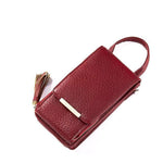 Red cell phone bag with crossbody chain strap