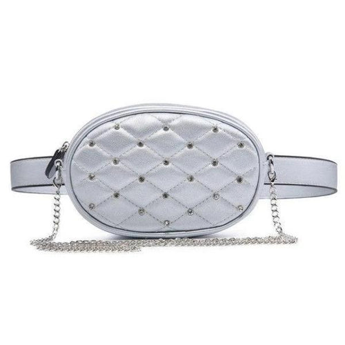 Silver Cute leather fanny packs with crossbody chain strap