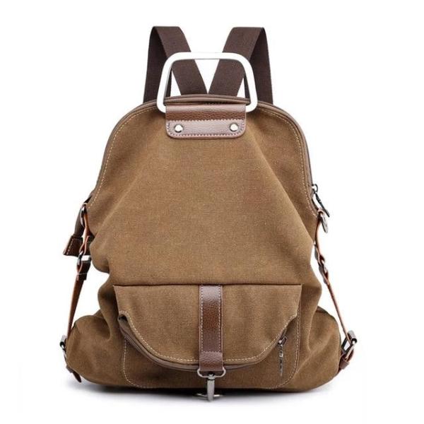 Brown Convertible canvas backpack messenger crossbody purse