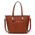 Brown tote bag with front zip pocket