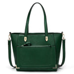Green tote bag with front zip pocket