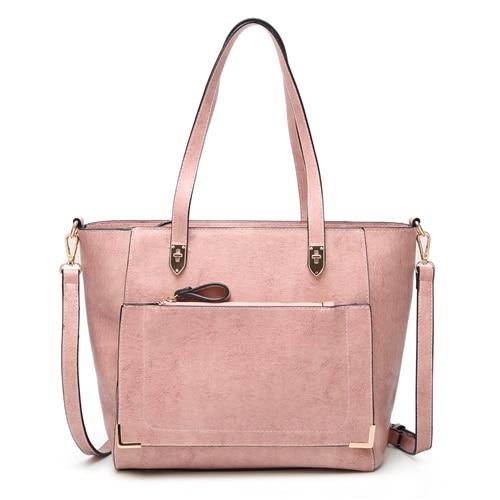 Pink tote bag with front zip pocket