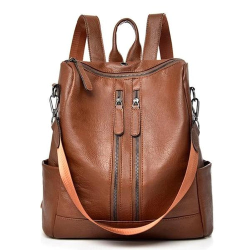 Brown faux leather backpack purse