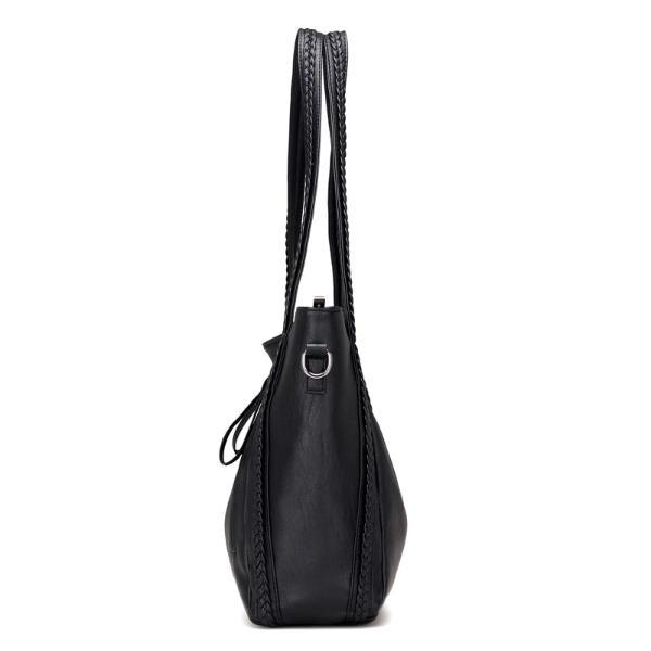 Black leather tote for women