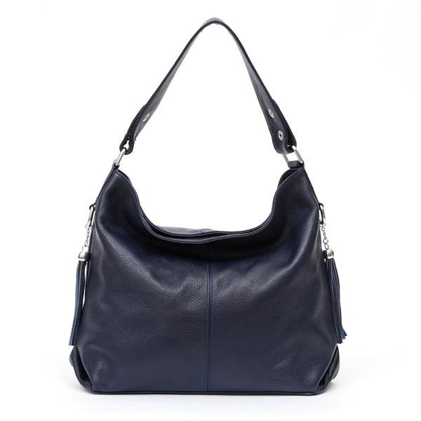 Navy blue leather crossbody bag large hobo purse