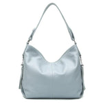 Linen blue leather crossbody bag large hobo purse