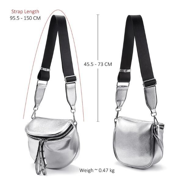 silver leather bag with adjustable strap