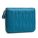 Sea blue womens card holder wallet with zipper coin pocket
