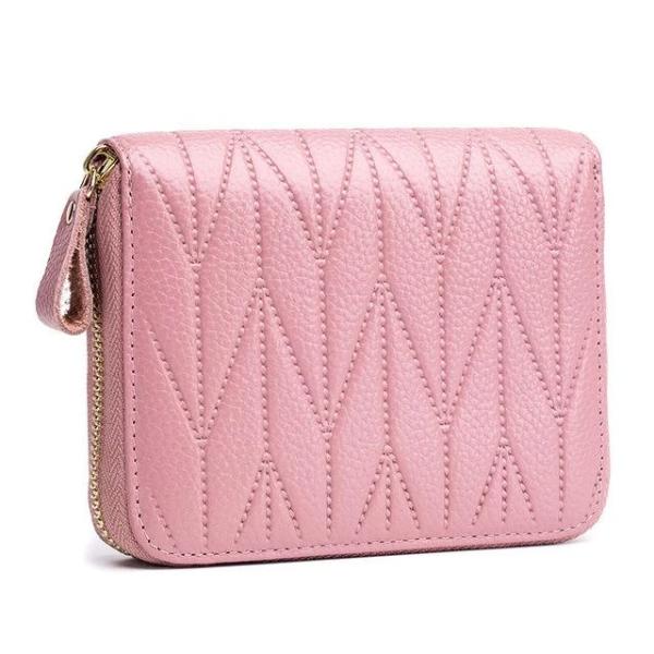 Pink womens card holder wallet with zipper coin pocket
