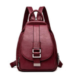  women leather backpack purse travel small rucksak winered