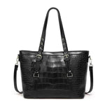 Black tote bag with faux crocodile leather