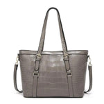 Gray tote bag with faux crocodile leather