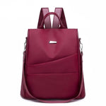 women nylon anti theft backpack crossbody purse travel shoulder bag red wine