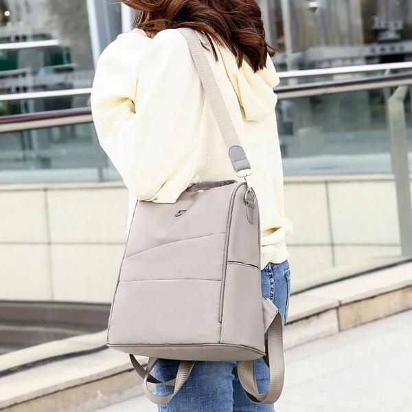Gray nylon backpack purse for women