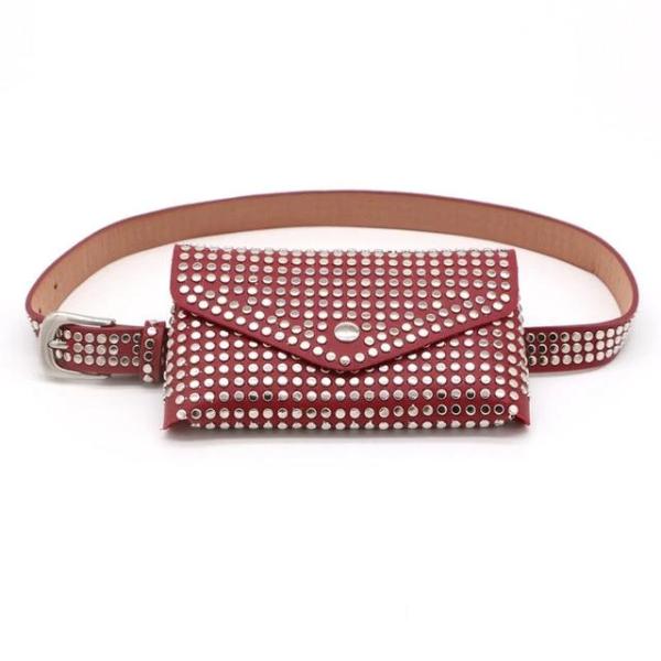 Red fanny pack with studs punk style