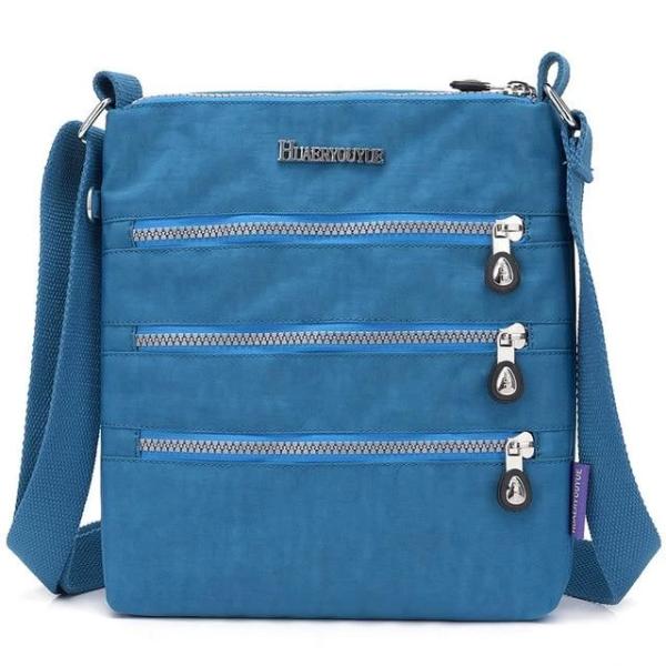 Blue nylon multi pocket small crossbody bag