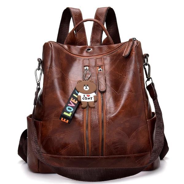 Brown leather backpack purse for women