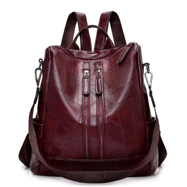 Burgundy leather backpack purse for women