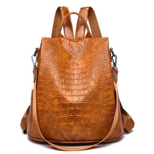 faux leather alligator backpack purse brown
