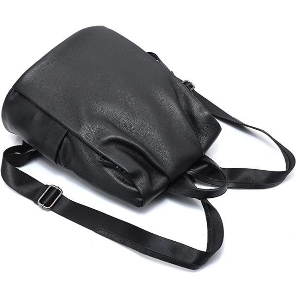 Black genuine leather backpack for women