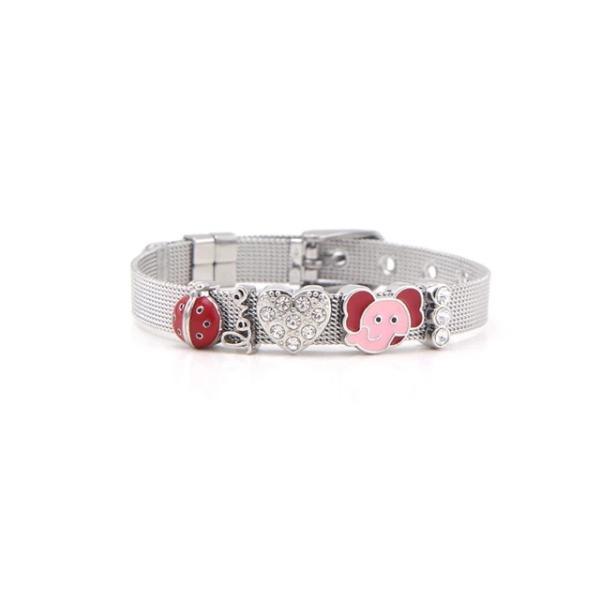 Red Color Beetle, Love Studded and Elephant design Stainless Steel Bracelet