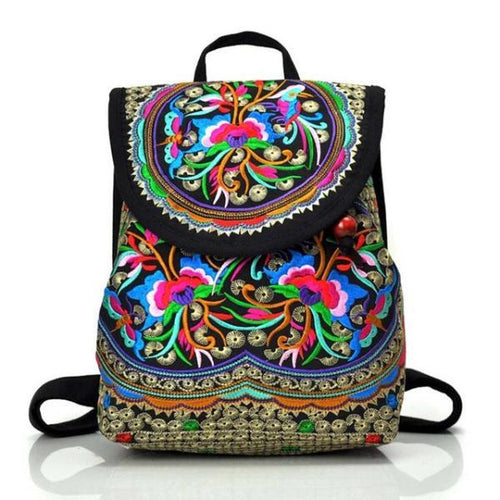 Embroidery colored backpack for women