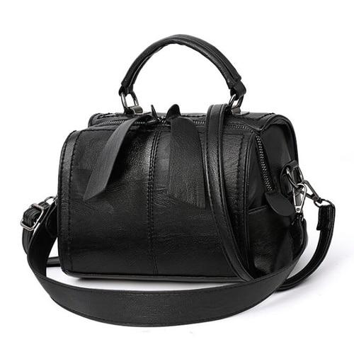 Black leather crossbody bag small barrel purse