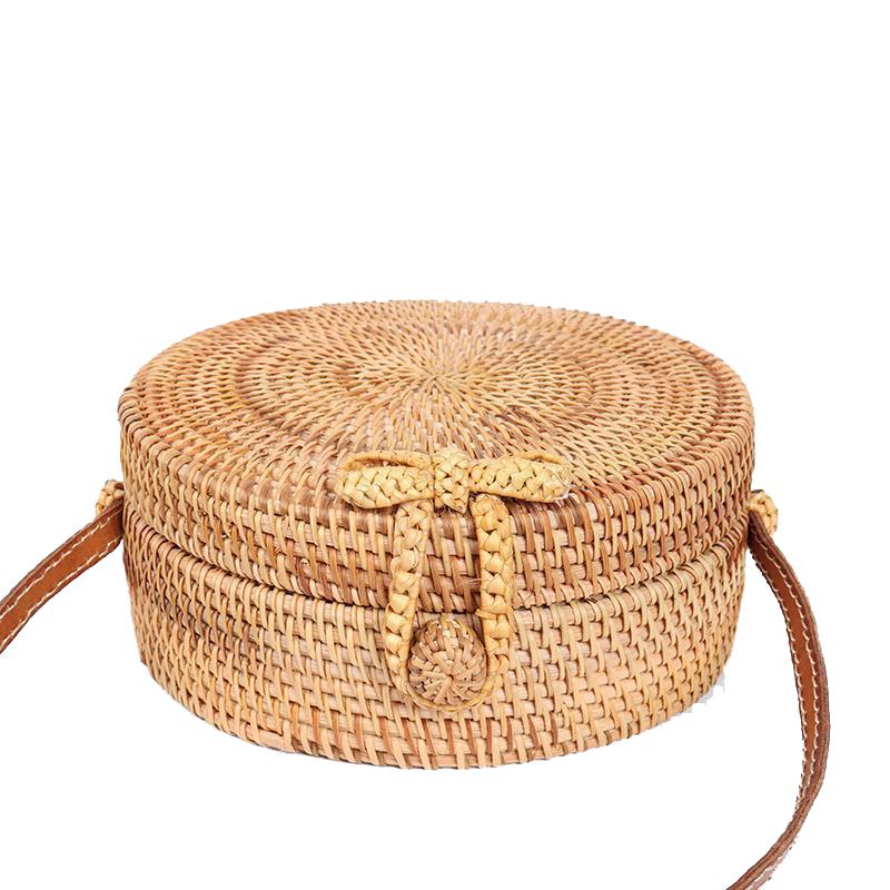 rattan circle bag with strap