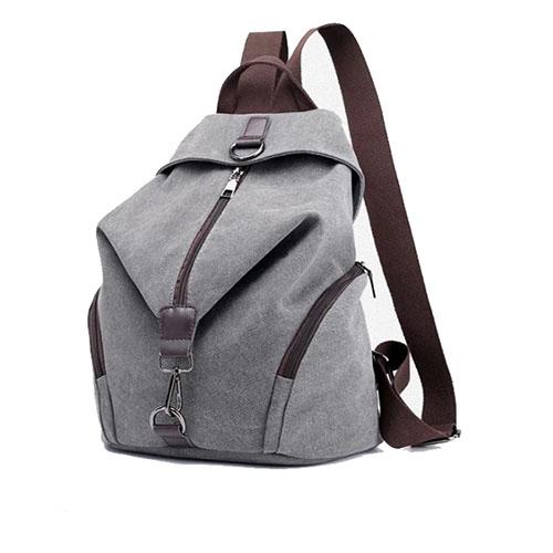 Canvas grey backpack for women anti theft