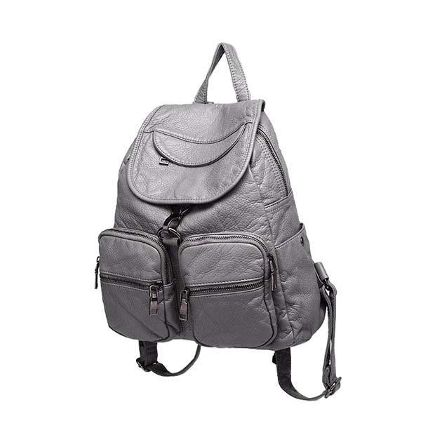 women gray soft leather backpack