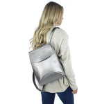 silver backpack purse leather for women
