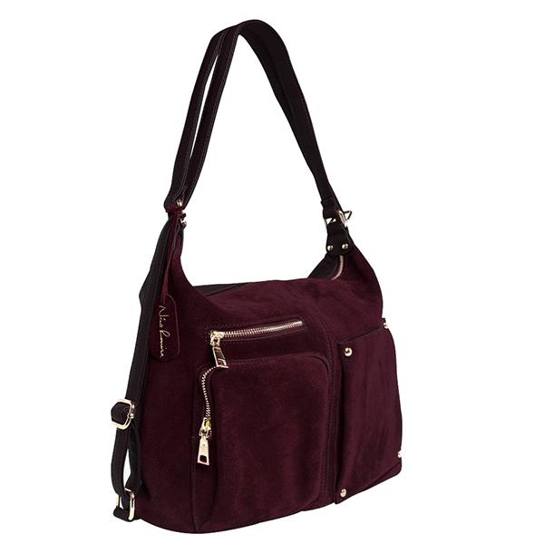 Dark purple backpack purse suede leather