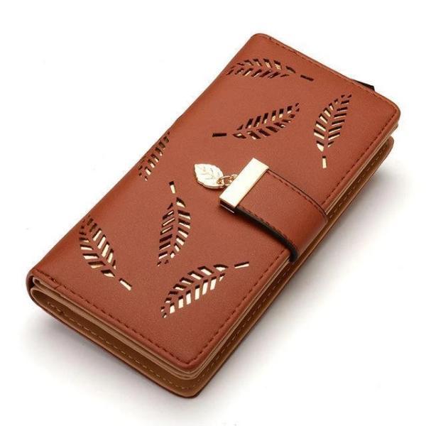 Brown cute wallets for women with wristlet