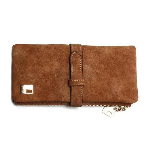Brown suede nubuck cluth wallet for women