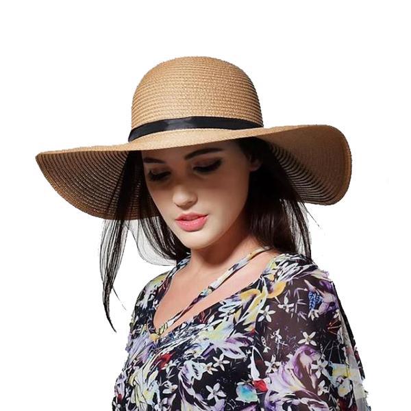 Khaki wide brim straw hat for womens