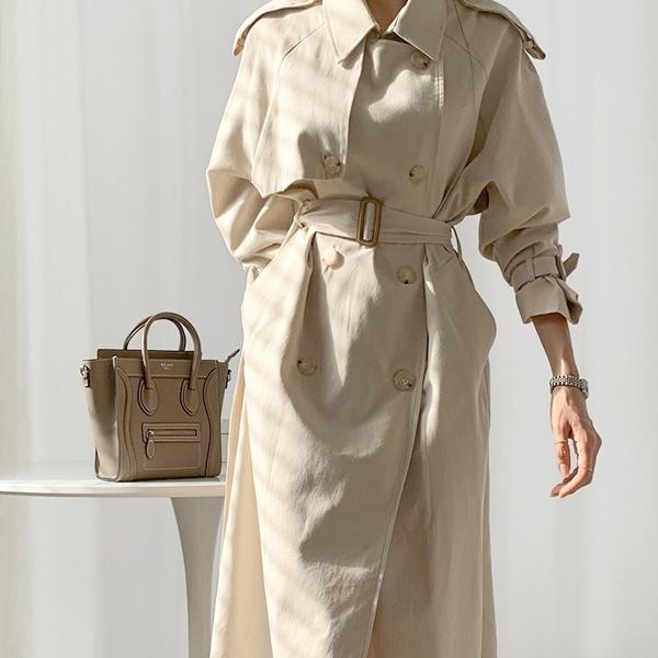 Double-breasted Long Trench Coat Autumn Winter